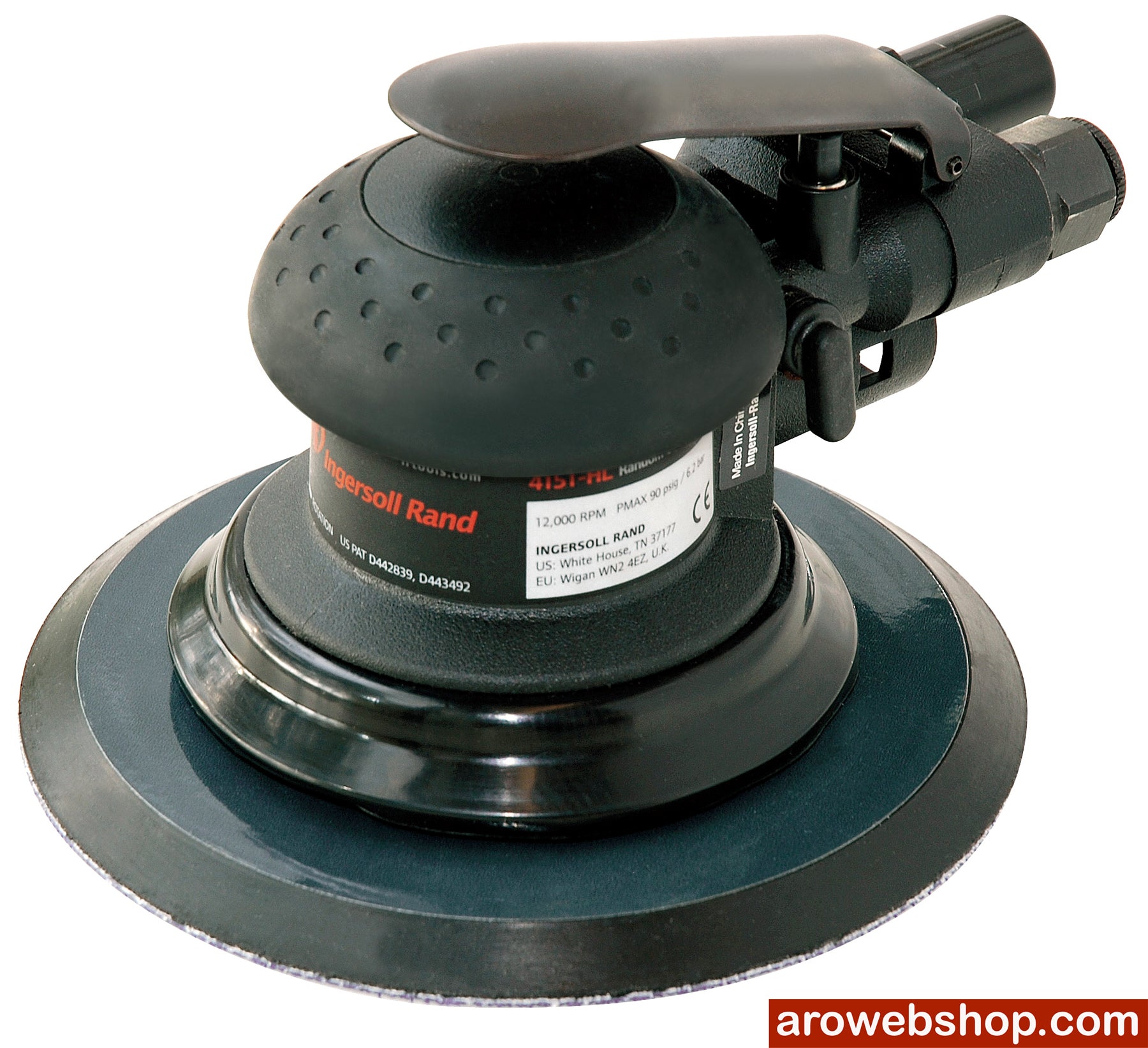 4151-HL Pneumatic random orbital sander Ingersoll edge from above and diagonally left
