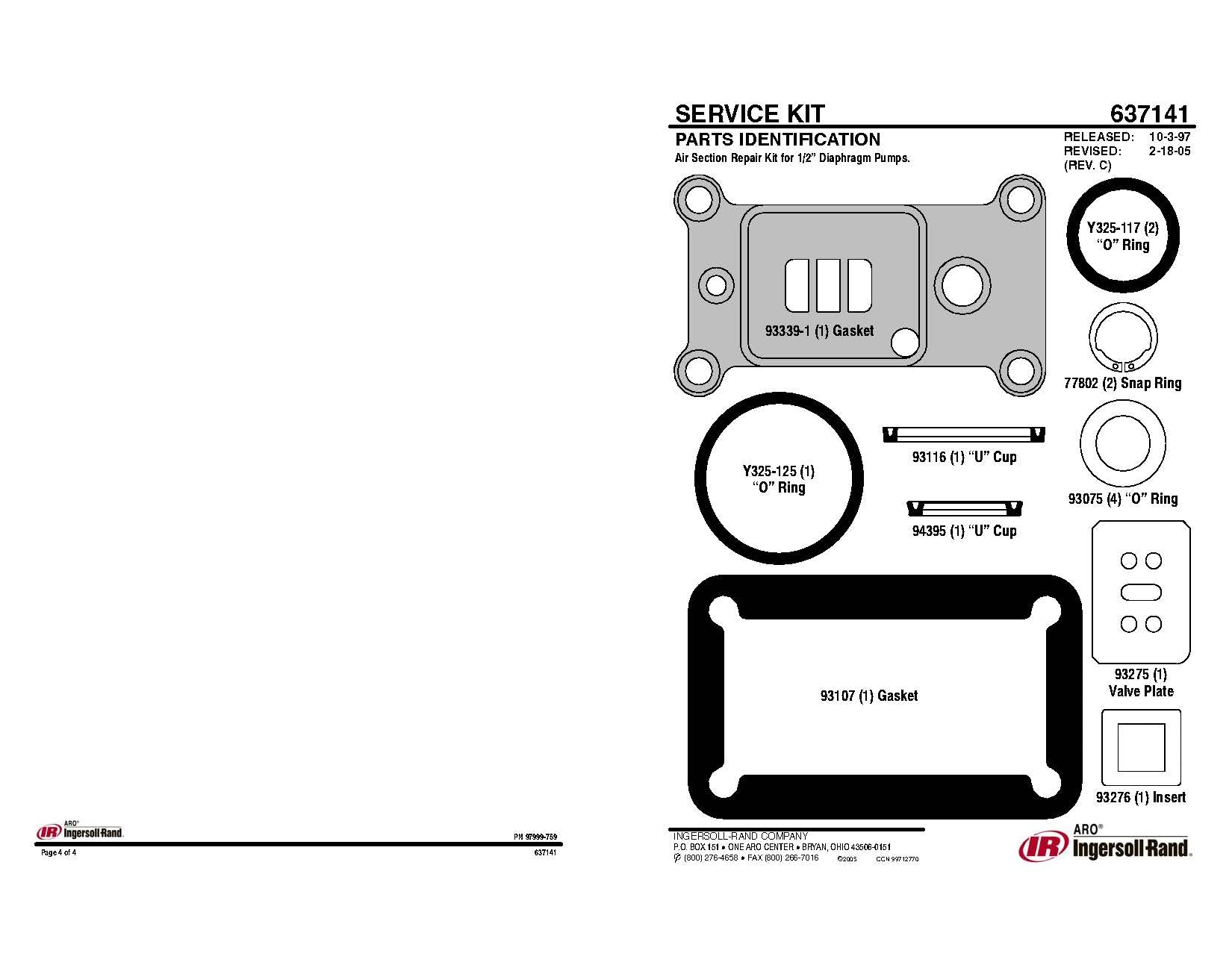 637141 ARO original service kit for air motor 66605X-XXX incl. all necessary seals and lubricant for servicing the air motor, list and record of contents
