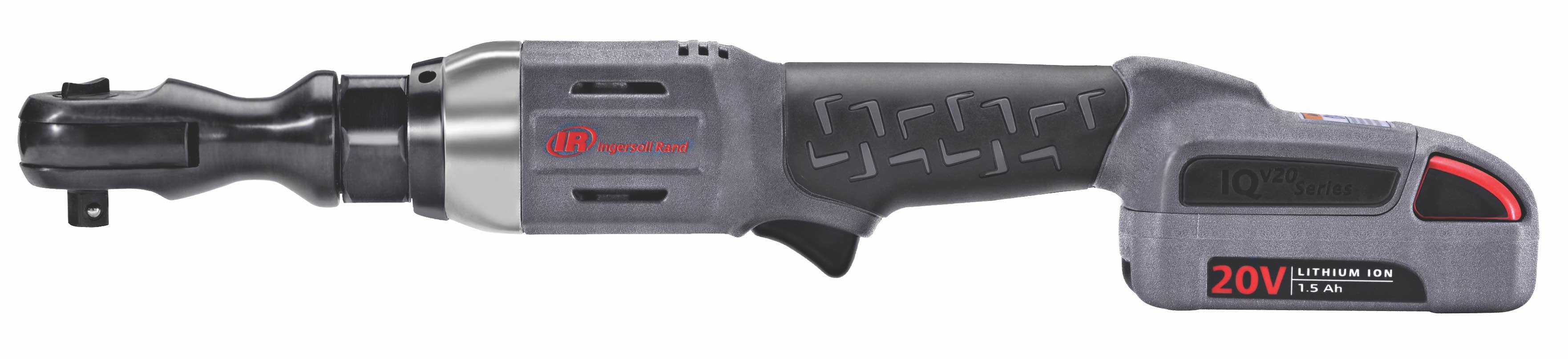 AKKU ratchet 20V 3/8" R3130 Ingersoll Rand ratchet in side view left with AKKU 2.5 Ah