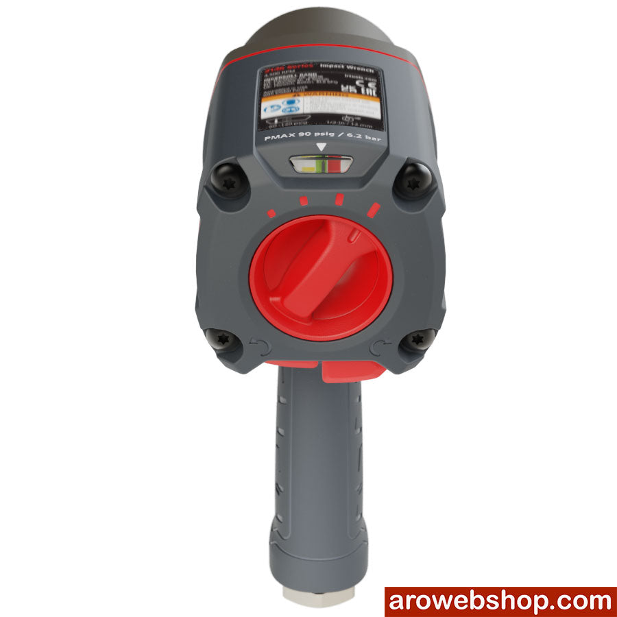 Klucz udarowy pneumatyczny 2146Q1MAX 3/4” Ingersoll Rand, widok tylny maszyny z manometrem