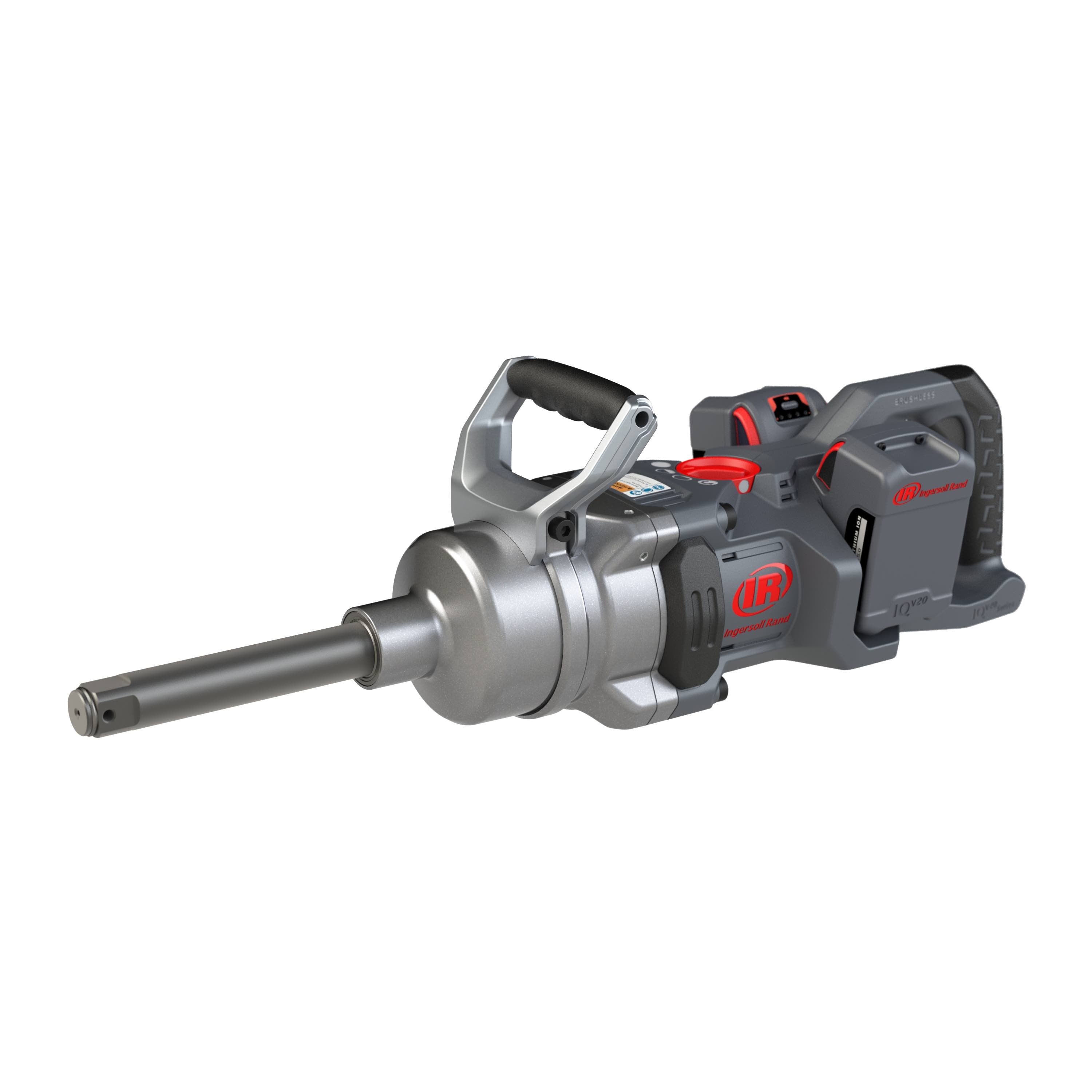 Zestaw wkrętarki udarowej AKKU W9691-K2E-EU 2 x 20 V 1" Ingersoll Rand, maszyna z 2 akumulatorami AKKU 5,0 Ah w ukośnym widoku z boku