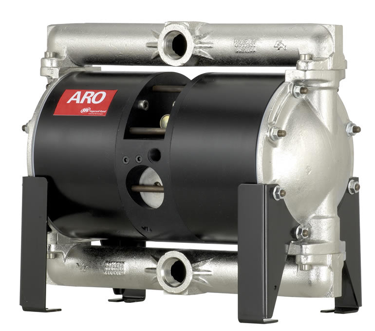 ARO PH10A-BSS-SST high-pressure stainless steel air-operated diaphragm pump with 1-inch BSP connections, PTFE diaphragms, and PTFE ball valves for industrial high-pressure pumping applications.