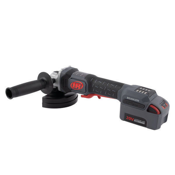AKKU angle grinder from SET G5351M-K22-EU 20V 115/125 Ingersoll Rand machine with side handle and battery, side view from left rear