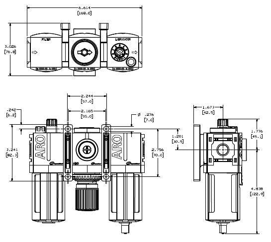 Drawing for C382C1-811 Filter-regulator-oiler 3-piece combination 3/8" BSP ARO-Flo series
