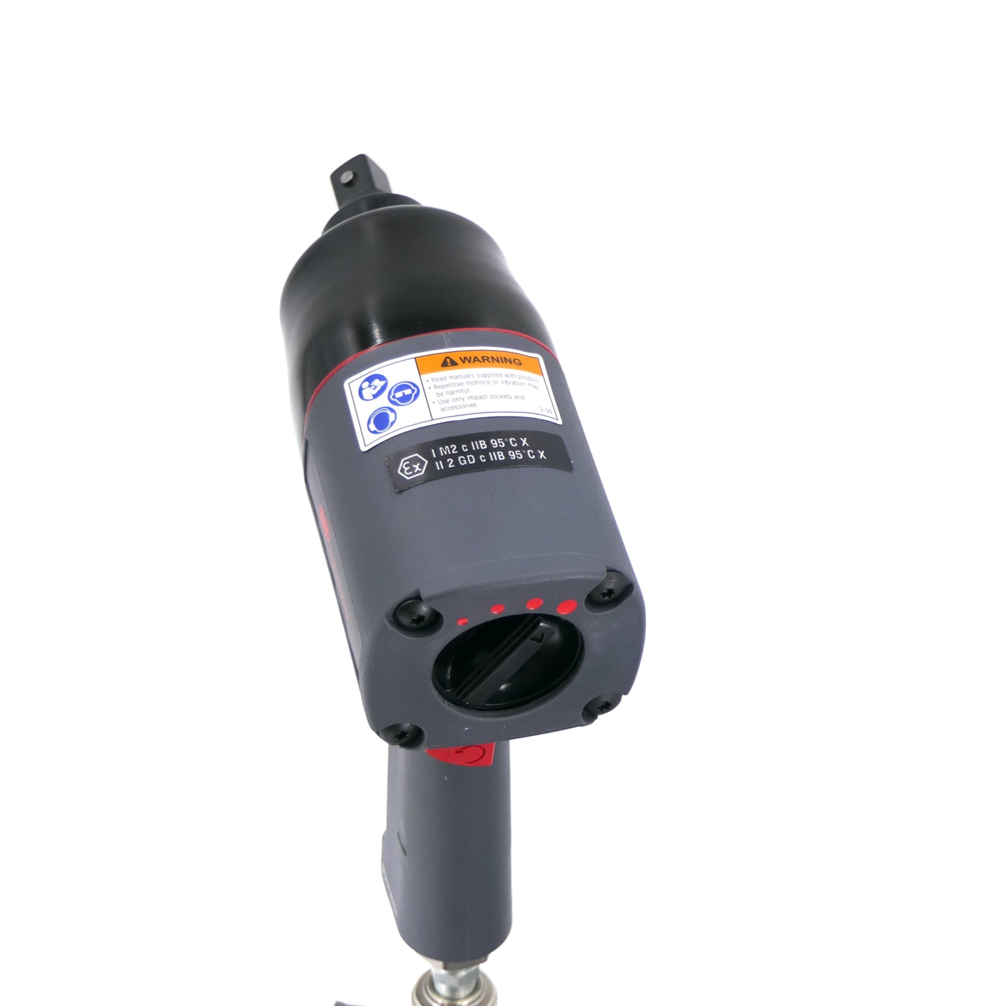 Atornillador neumático ATEX 1/2" 2131PSP Ingersoll Rand, vista superior y posterior con regulador de potencia.