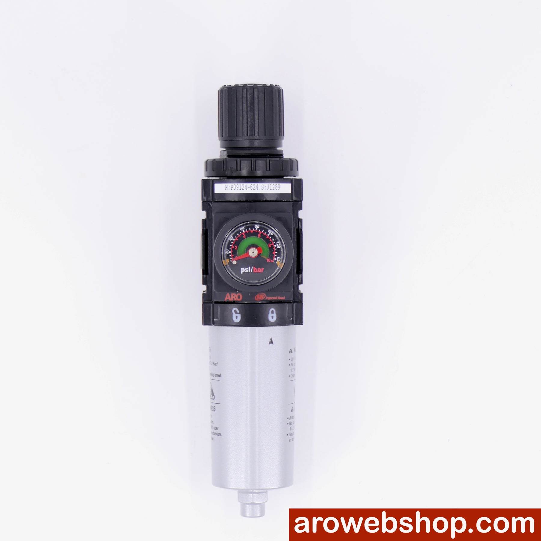 P391B4-624 Régulateur filtrant 1/4" série ARO-Flo 1000 Réservoir métallique avec purge automatique à l'avant