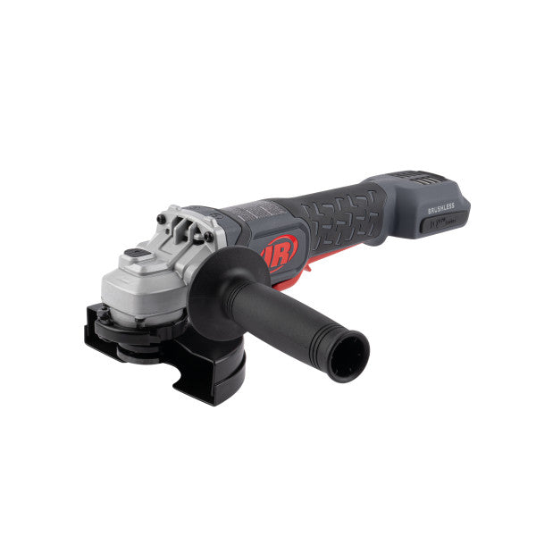 Szlifierka kątowa AKKU G5351M 20V 115/125 Ingersoll Rand bez AKKU, widok z przodu i z lewej strony z uchwytem