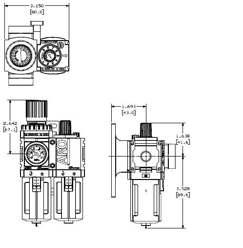 Rysunek C381B1-600 Filtr-regulator-smarownica 2-częściowa kombinacja 1/4" BSP Seria ARO-Flo 1000 Pojemnik z poliwęglanu z ręcznym spustem