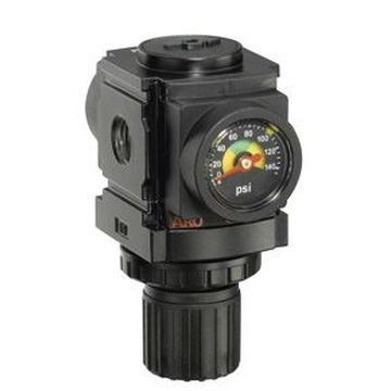 R371B1-600 Regulator sprężonego powietrza BSP 1/4" Seria ARO-Flo 1000 w ukośnym widoku z boku i z przodu
