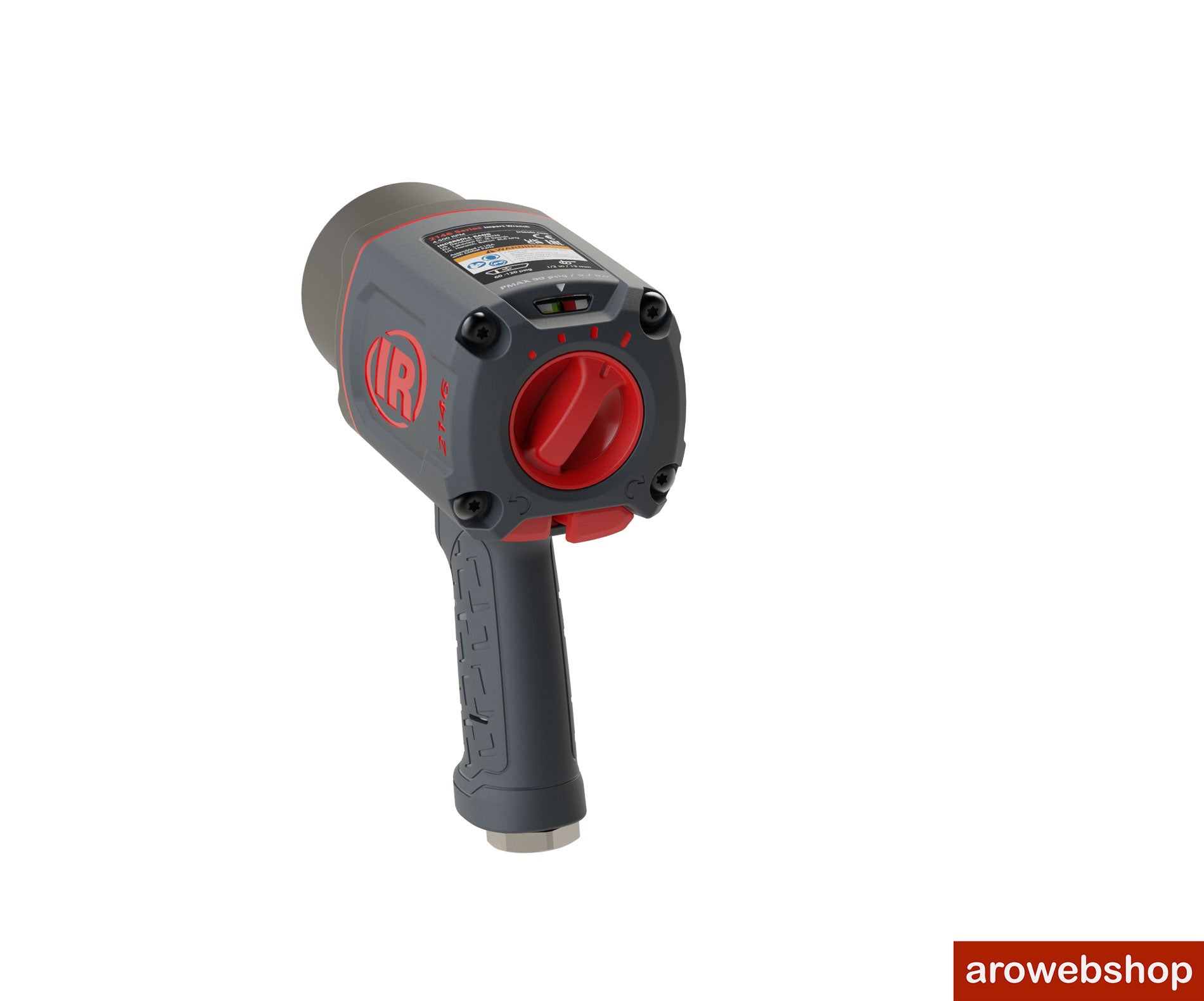 Klucz udarowy pneumatyczny 2146Q1MAX 3/4” Ingersoll Rand, widok z tyłu pod kątem na maszynę z manometrem