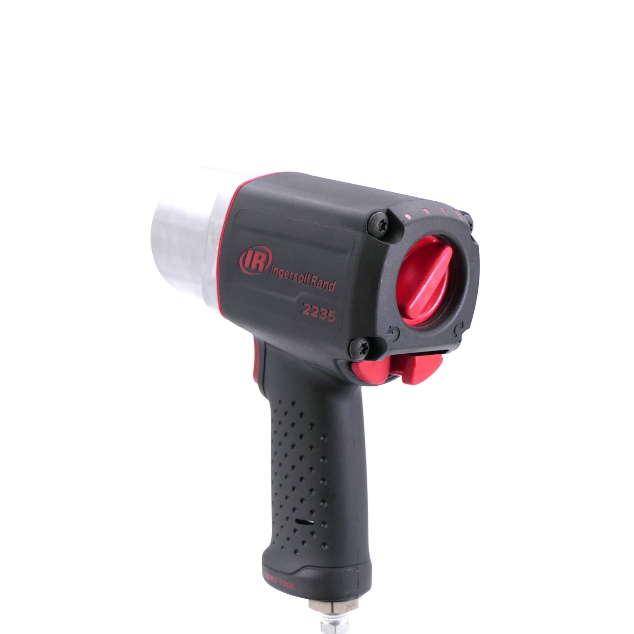 Klucz udarowy pneumatyczny 1/2” 2235QXPA Ingersoll Rand w ukośnym widoku z boku po lewej stronie i widoku z tyłu z regulatorem mocy