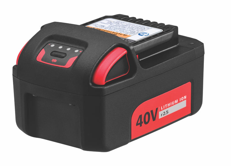 Akumulator BL4011 Li-Ion 40 V / 2,5 Ah w widoku z góry i po przekątnej z lewej strony
