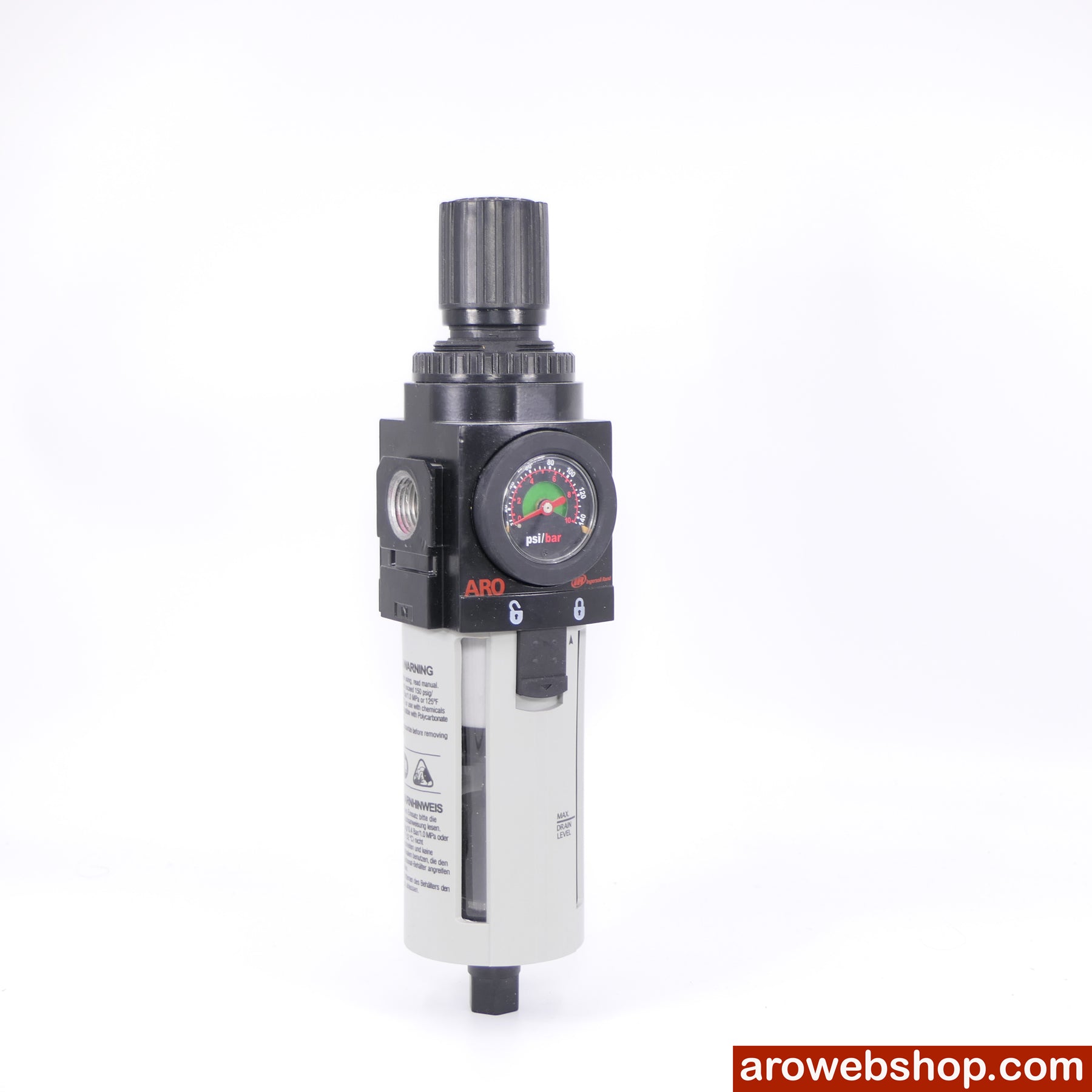 P39344-604 Regulator filtracyjny 1/2" Seria ARO-Flo 2000 Pojemnik z poliwęglanu z automatycznym spustem i wziernikiem z boku i z przodu