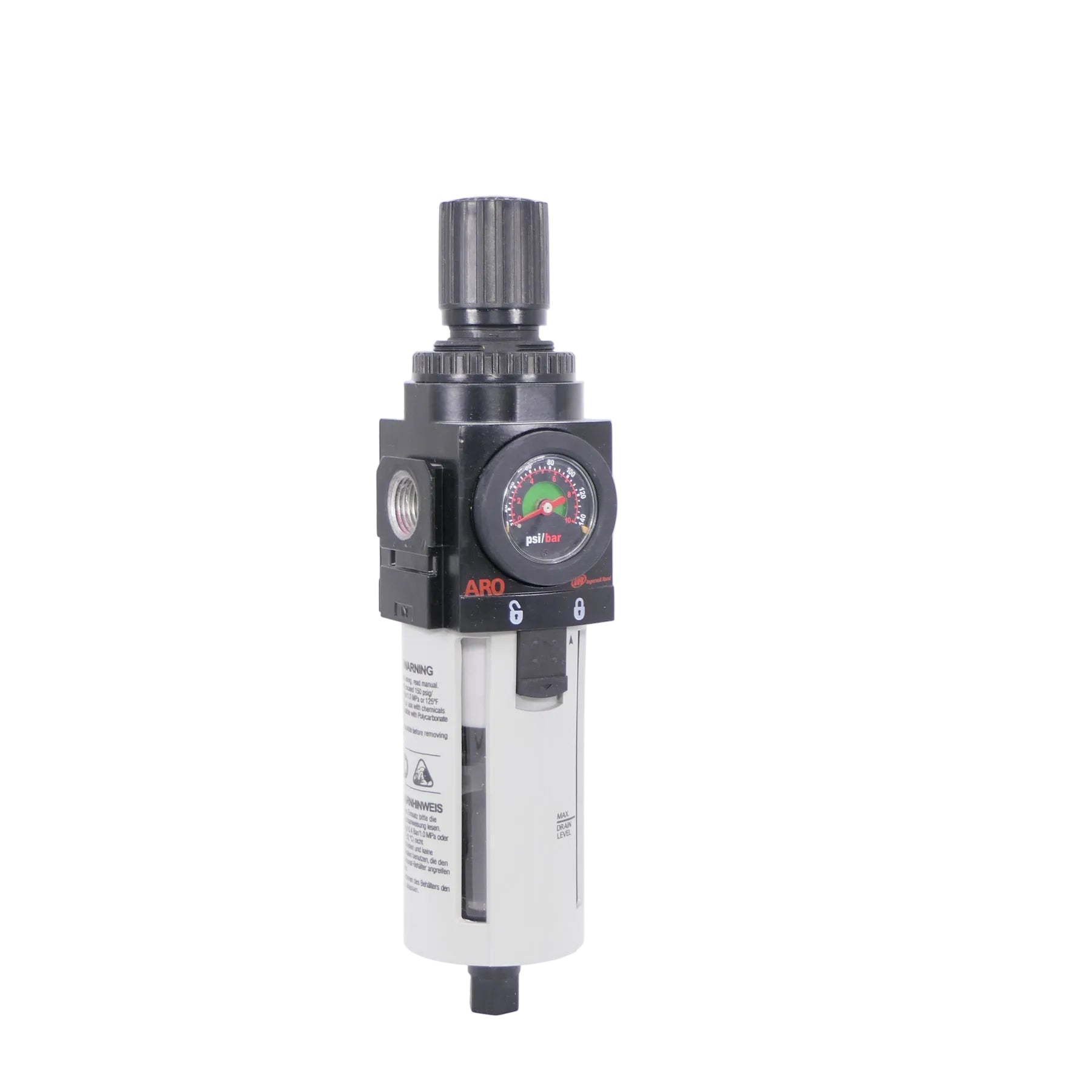 P39354-600 Regulator filtracyjny 3/4"" Seria ARO-Flo 2000 Pojemnik z poliwęglanu z ręcznym spustem i wziernikiem z boku i z przodu