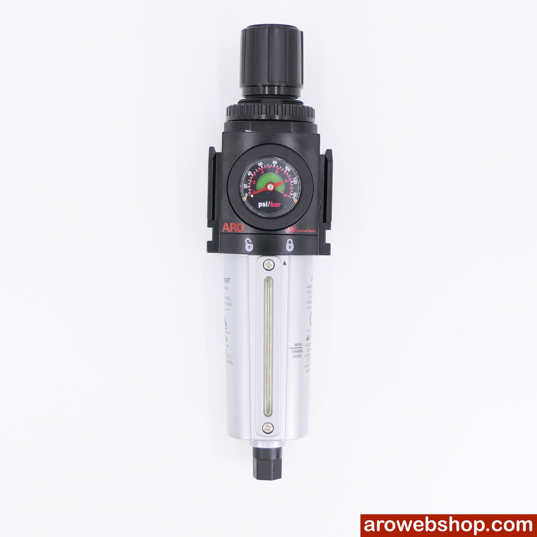 P393E4-614 Regulator filtra 3/4" Seria ARO-Flo 2000 Metalowy zbiornik z automatycznym spustem i wziernikiem z przodu