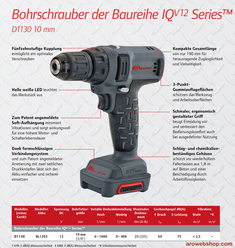 AKKU vŕtačka 12V D1130 Ingersoll Rand, leták produktu