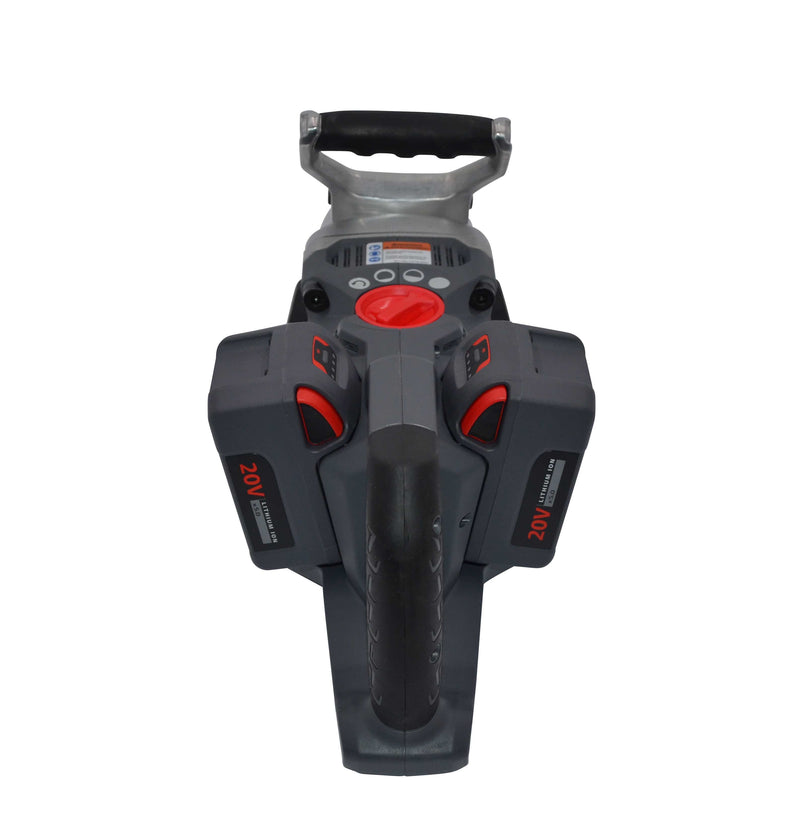 AKKU rázový uťahovák W9491 2 x 20V s 1" pohonom Ingersoll Rand, pohľad na stroj zhora so 4-cestným regulátorom výkonu a dozadu, tu s príslušným AKKU 2x 5,0 Ah